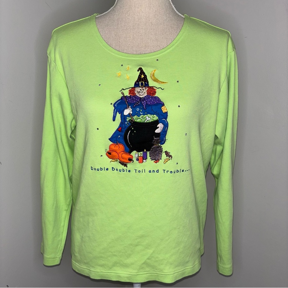 The Quacker Factory vintage Halloween embroidered long sleeve tee shirt Medium